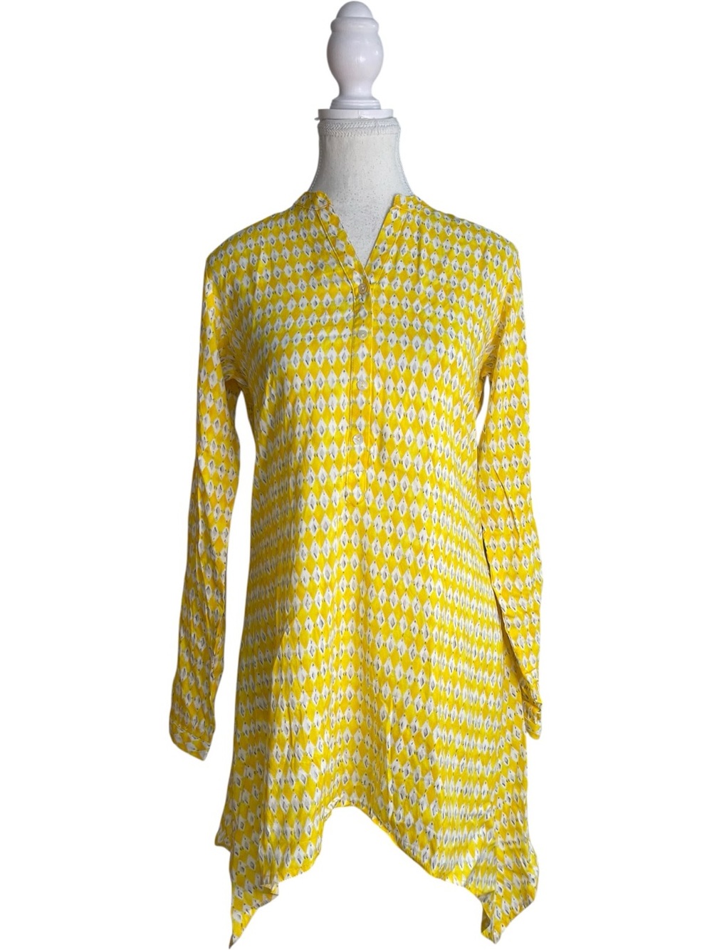 Westside Utsa Printed Tunic Kurta Top with Handkerchief Hem Yellow